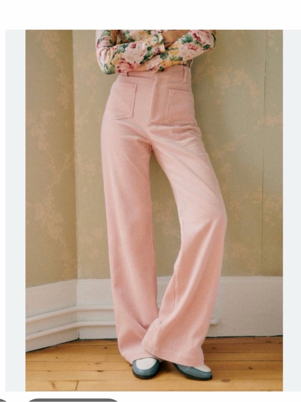 Sezane The 70’s Pink Corduroy High Waisted Wide Leg Trousers Pants Sz 36/US S